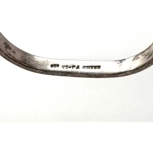 Vintage Mexico Silver Bangle Bracelet Inlaid Turquoise Onyx Stone Natural Unique - Picture 6 of 6